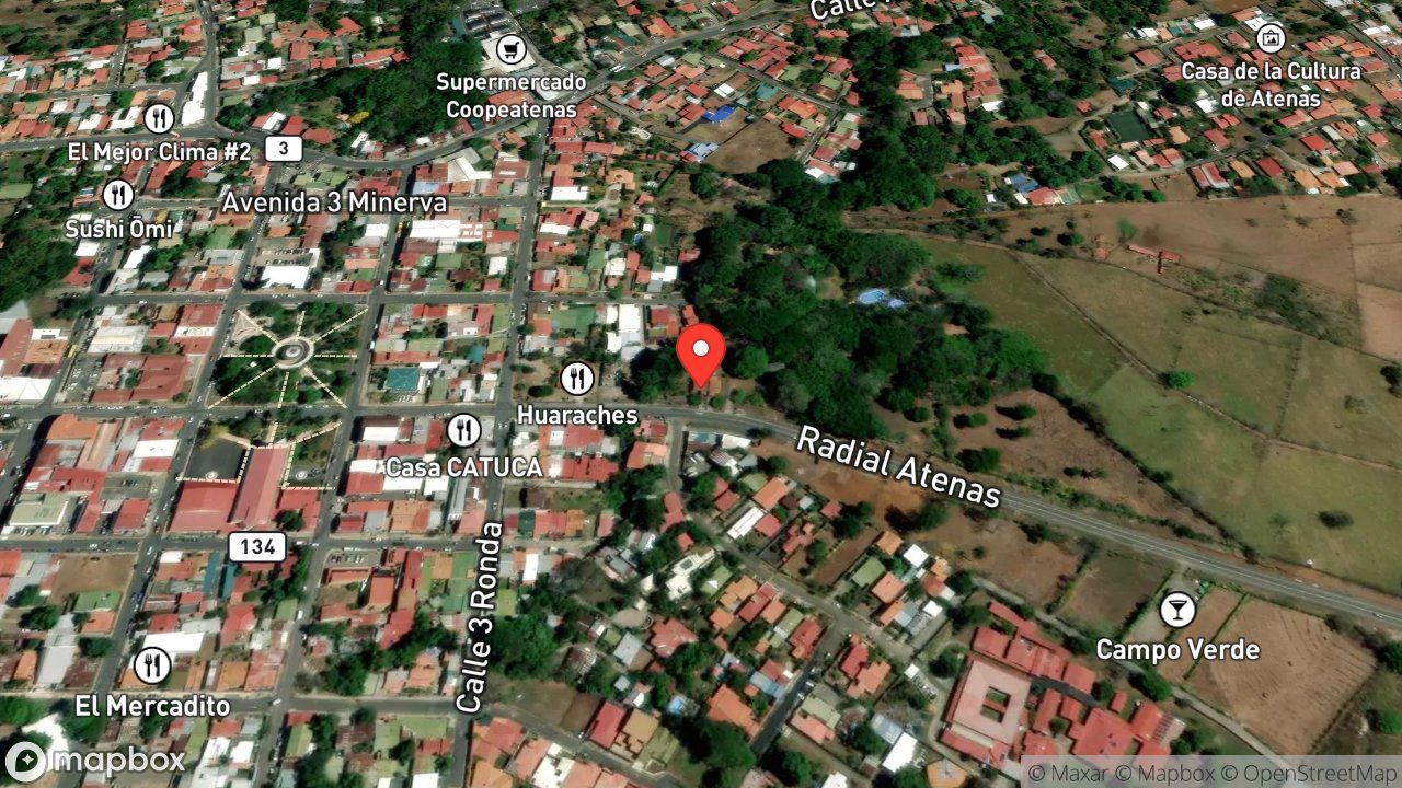 Mapa del incidente ESTACION DE ATENAS REPORTA COLISION DE VEHICULO CONTRA OBJETO FIJO